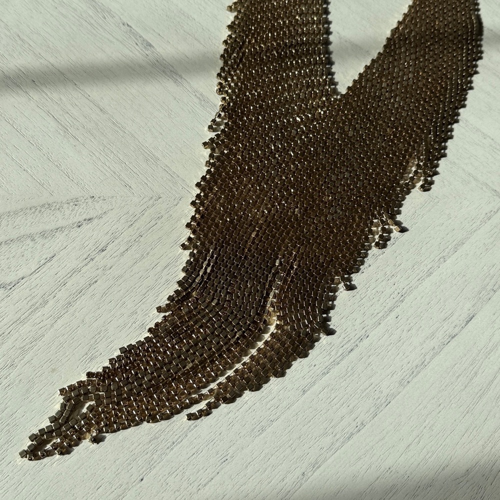 Vintage Natasha V-Shaped Rhinestone Bib Necklace Gold-Tone Statement Fringe - Picture 13 of 16